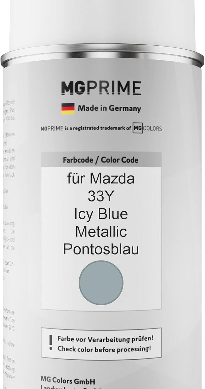 MG PRIME Autolack Sprühdosen Set für Mazda 33Y Icy Blue Metallic/Pontosblau Basislack Klarlack Spray