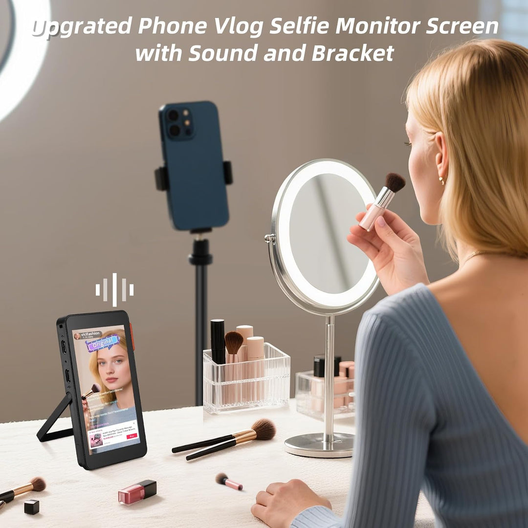 Koolertron 4 Zoll Handy Selfie Monitor mit Lautsprechern und Ständer, Magnet Rückkamera Selfie Monit