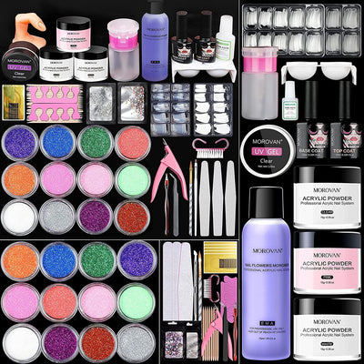 Morovan Acryl Nagelset Acryl Pulver Nails Acryl Liquid Monomer Acrylpulver und Flüssigkeit Set Für N