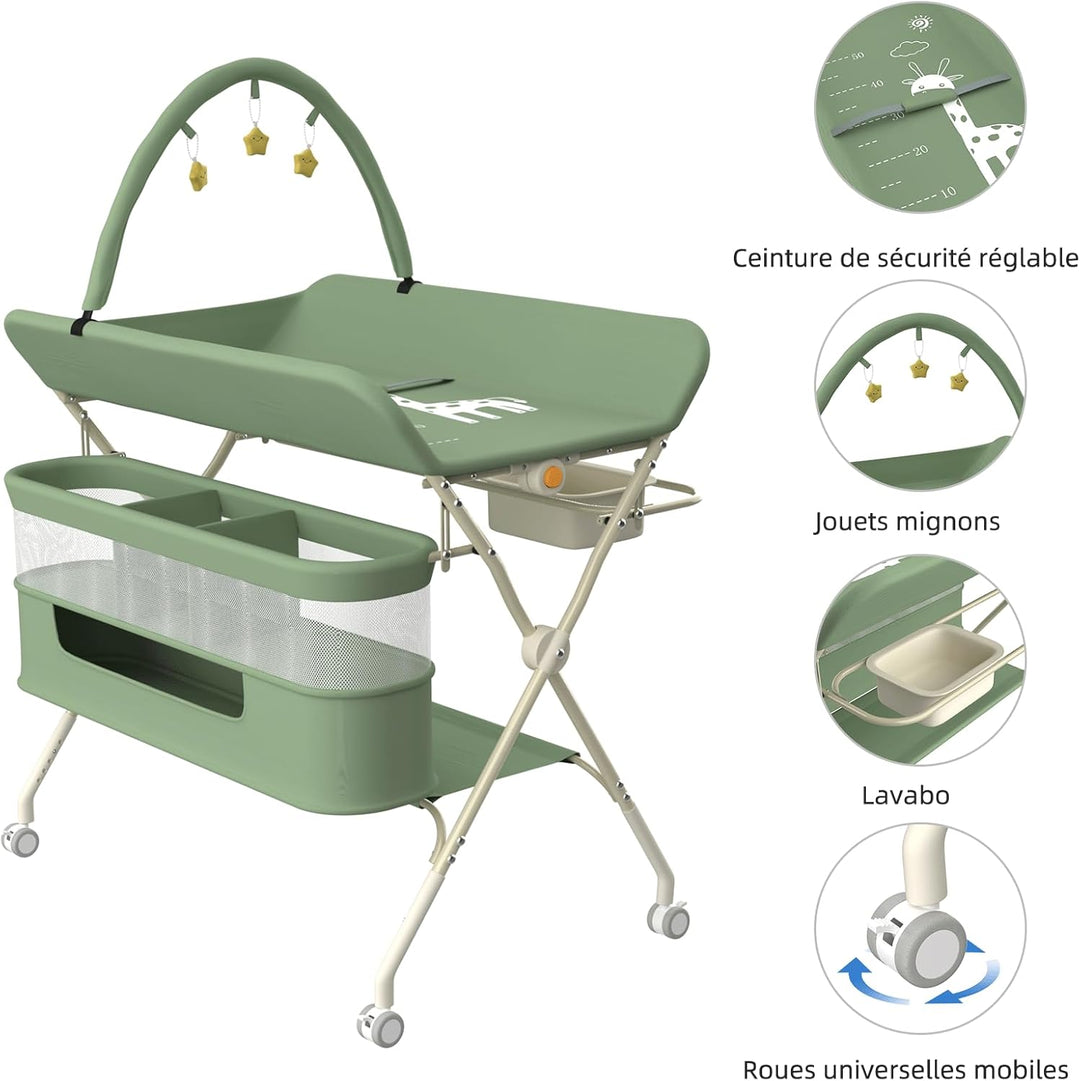 OHMG Baby Wickelkombi Mobiler Bade-Wickeltisch faltbar,klappbare Wickelkommode mobiler,Wickeltisch m