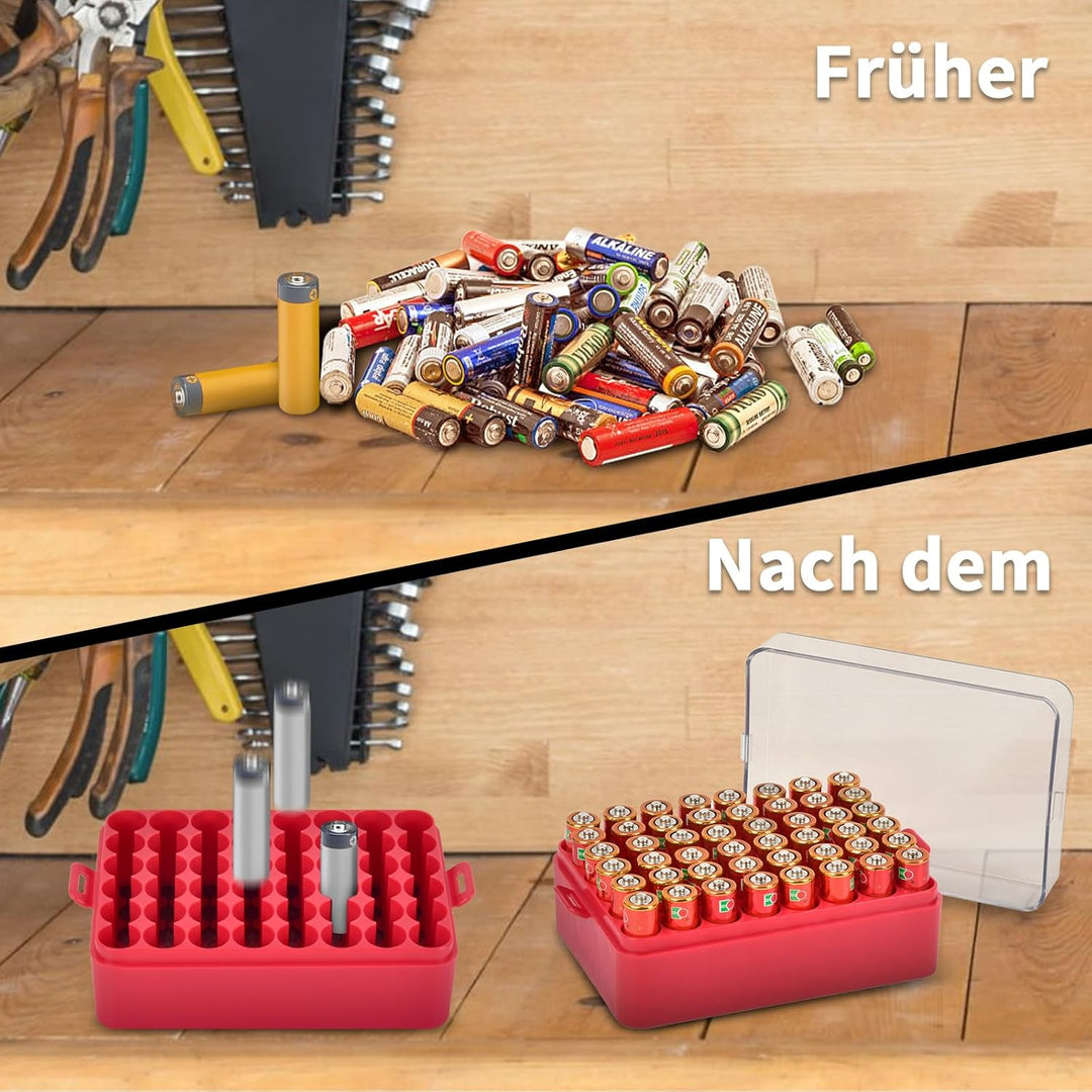 Batterie Organizer Aufbewahrungshülle, Kleine Batterie Tresor Box Container für 48 Stück AA-Batterie