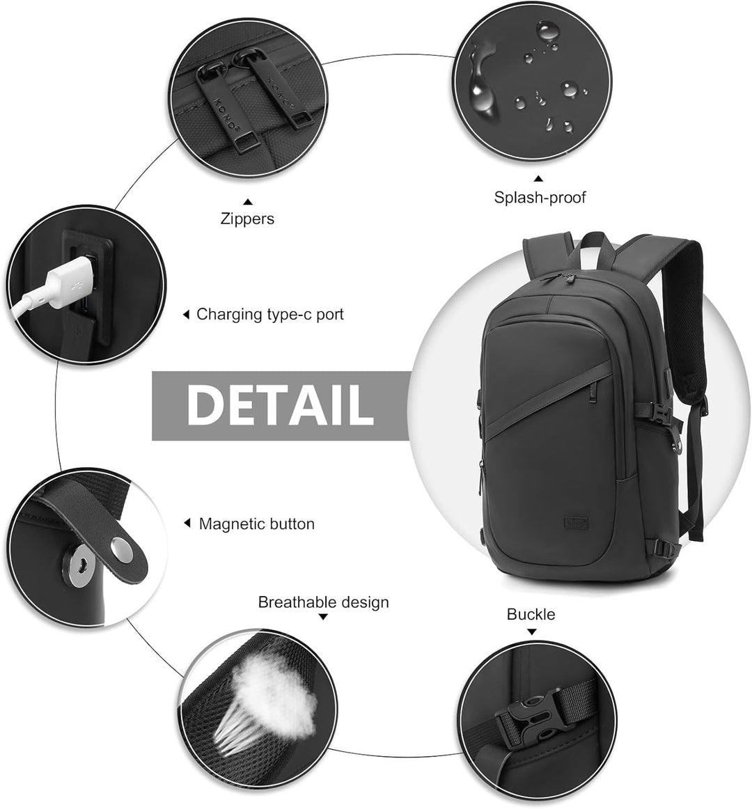 KONO Rucksack Herren, Laptop Rucksack 15,6 Zoll Schulrucksack Teenager Arbeit Laptoptasche mit USB L
