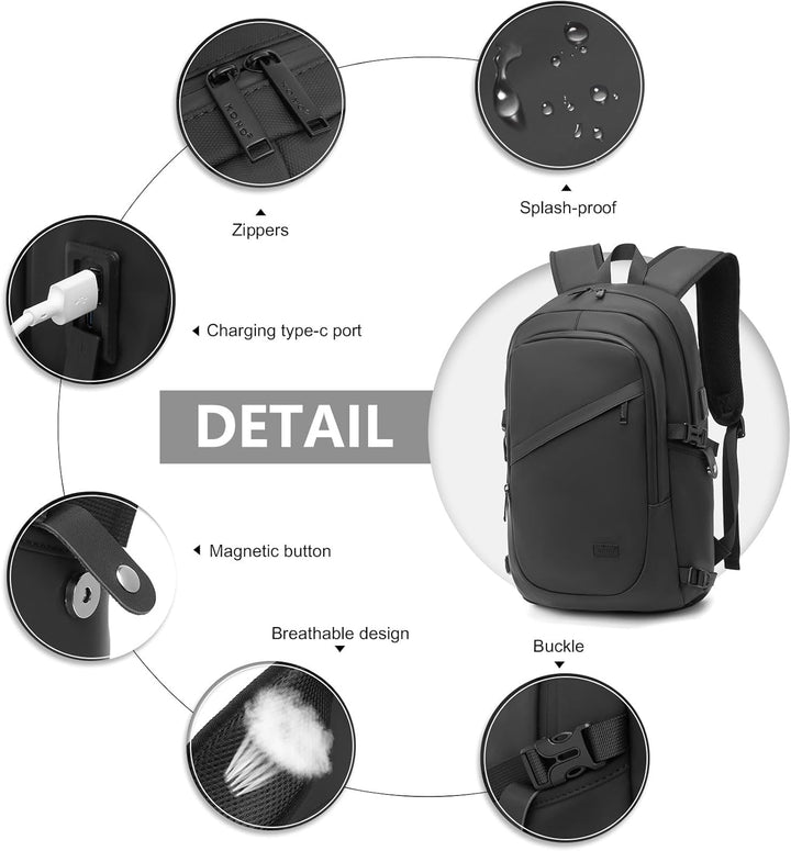 KONO Rucksack Herren, Laptop Rucksack 15,6 Zoll Schulrucksack Teenager Arbeit Laptoptasche mit USB L