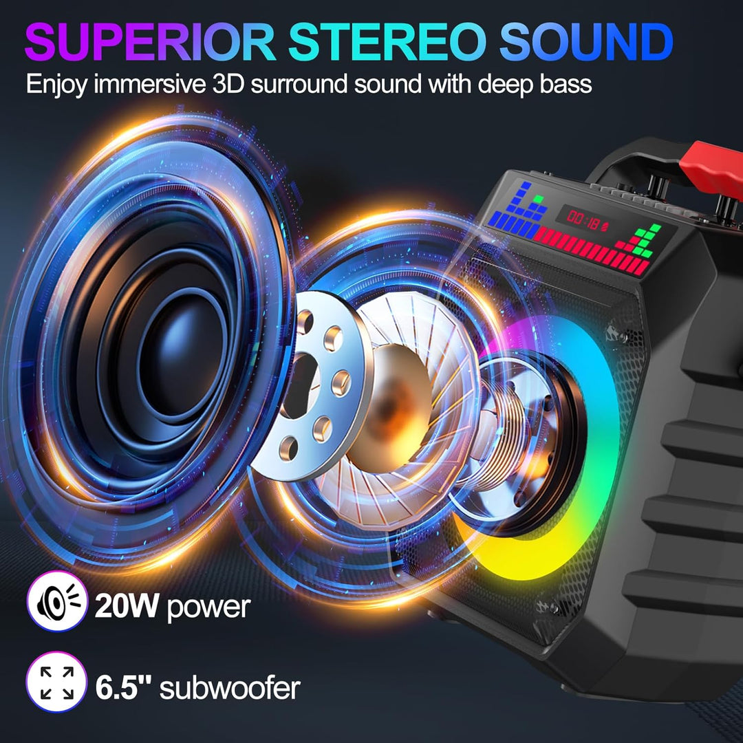 Karaoke Maschine mit 2 Mikrofone, Tragbaren Bluetooth Lautsprecher Box für Erwachsene/Kinder mit Lic