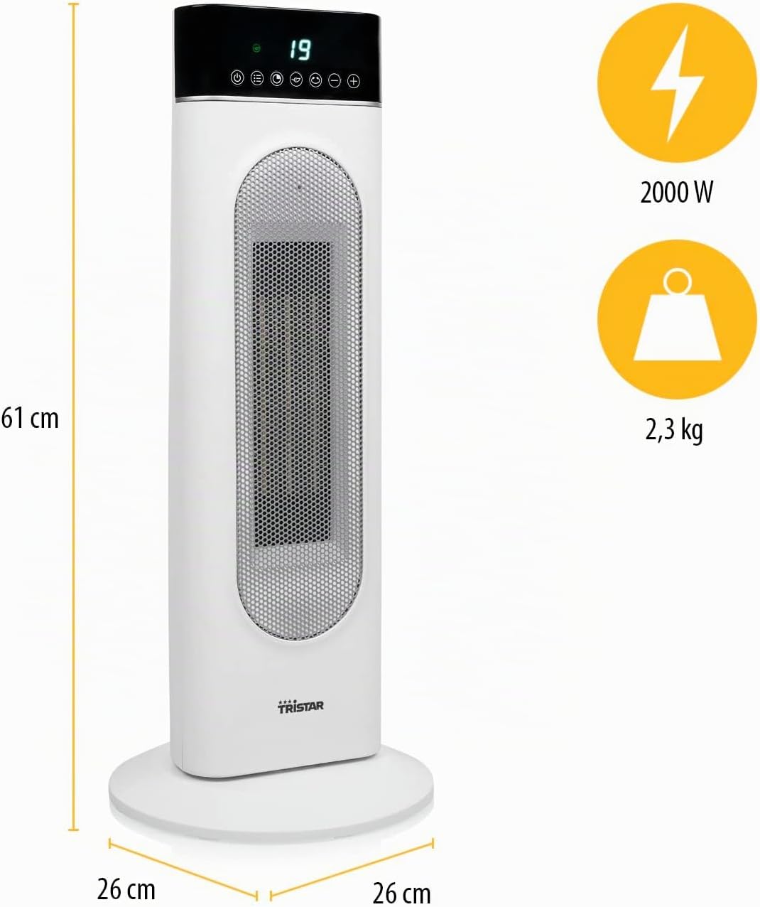 Tristar Keramik-Turmheizlüfter KA-5098 – 24 h Timer – Oszillation – einstellbarem Thermostat – 3 Pos