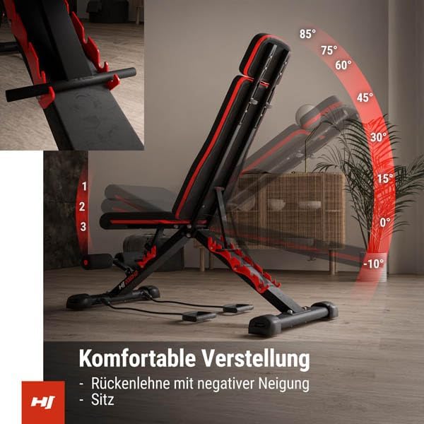 Hop-Sport Hantelbank HS-2080HB, Hantelbank klappbar & stabil, multifunktionale Trainingsbank mit Exp
