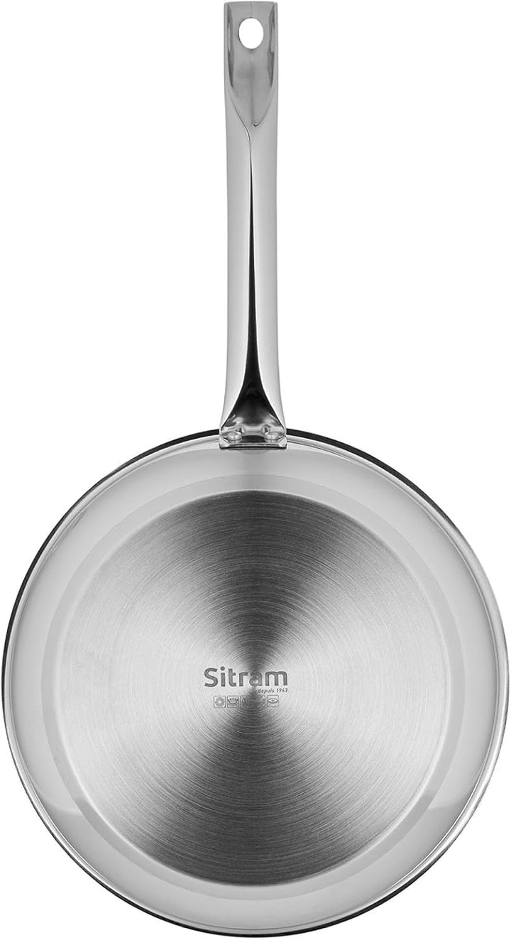 Sitram 717094 Endurance Pfanne, Ø 28 cm, 100% Edelstahl – 3-lagiger Boden – innen ohne schädliche Be