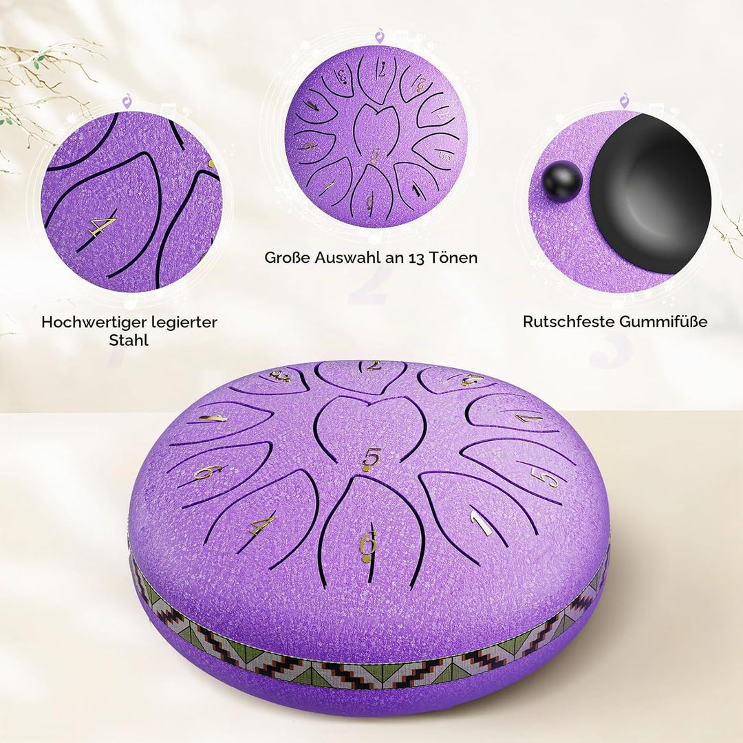 Zungentrommel, Sunowl 6 Zoll 11 Tone Steel Tongue Drum Satz, D-Dur, Stahlzungentrommel für Kinder Er