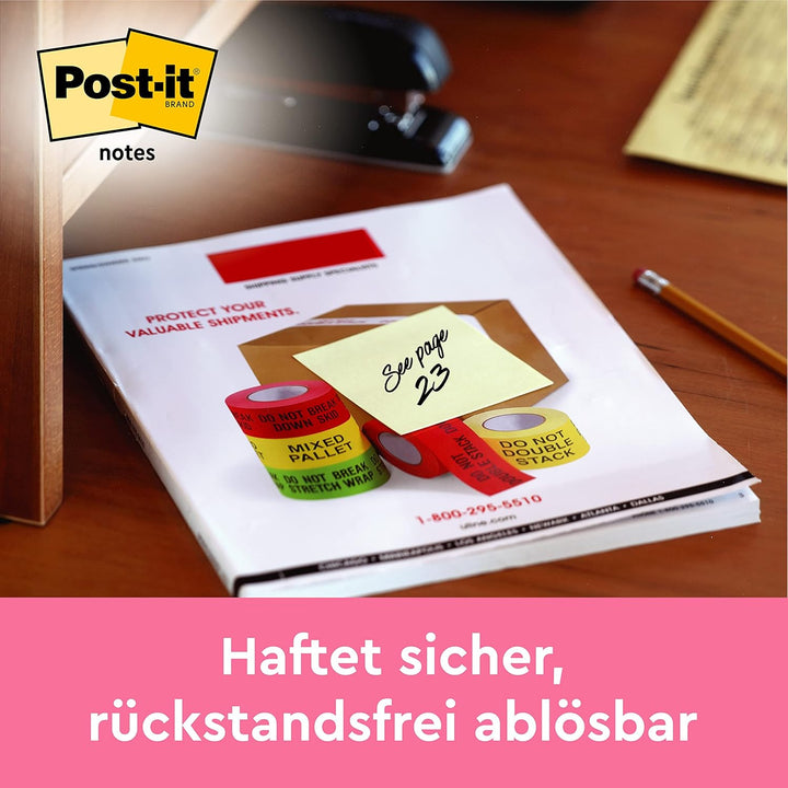 Post-it Notizen Kanariengelb, Vorteilspackung mit 24 Blöcken, 100 Blatt pro Block, 76 mm x 76 mm, Fa
