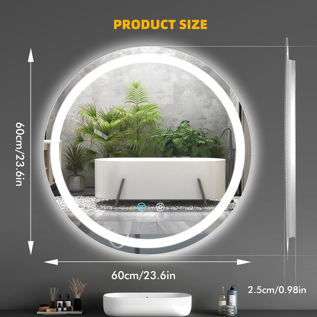 Badspiegel mit Beleuchtung, 60cm Wandspiegel Badezimmerspiegel, LED Spiegel mit Licht | Touch-Schalt