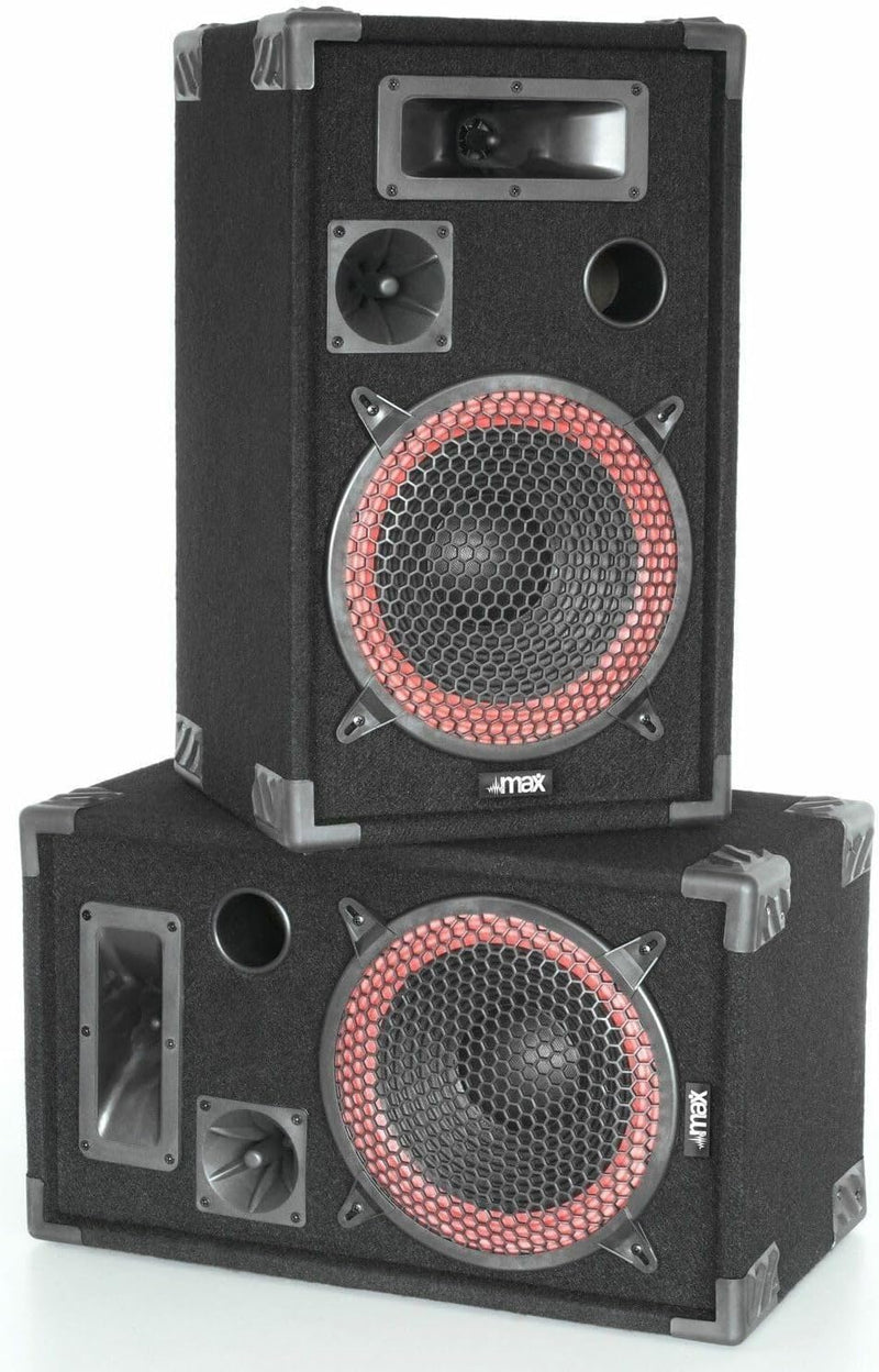 MAX XEN-3508 Passive PA Lautsprecher Set, 500 Watt Partyboxen Set, 10 Zoll Passiv, Disco, DJ Party L