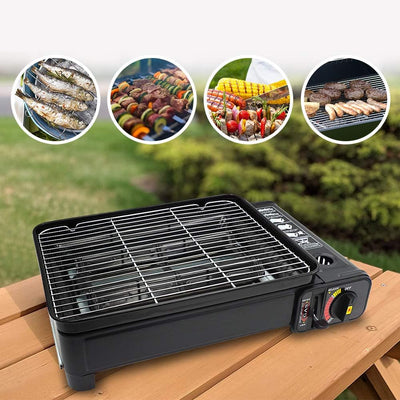 Camping Grill Set - Tragbarer Grill mit Grill, Grillpfanne, Grillpfannen-Clip - Tragbare Campingpfan