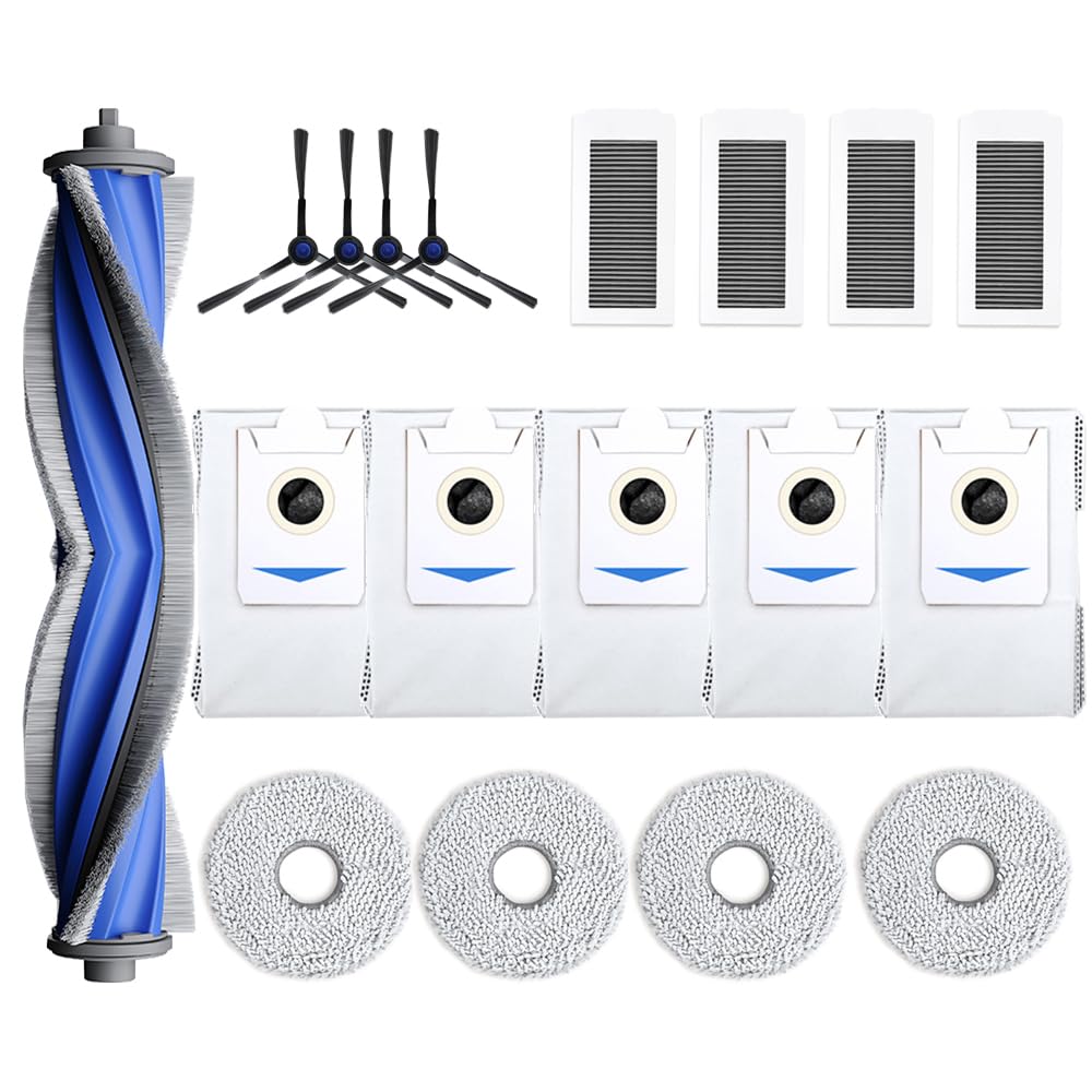 18 Stück Zubehör Kompatibel mit ECOVACS X5 Omni(1 Hauptbürste, 4 Seitenbürsten, 4 Filter, 4 Wischtüc