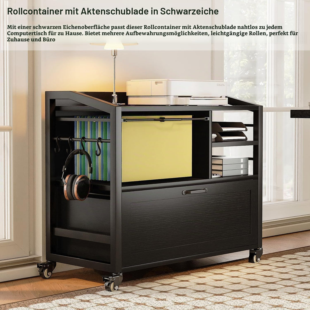 HSH Rollcontainer mit Schubladen für DIN A4 Letter FormatGrösse Mobiler Büroschrank Holz Metall Druc