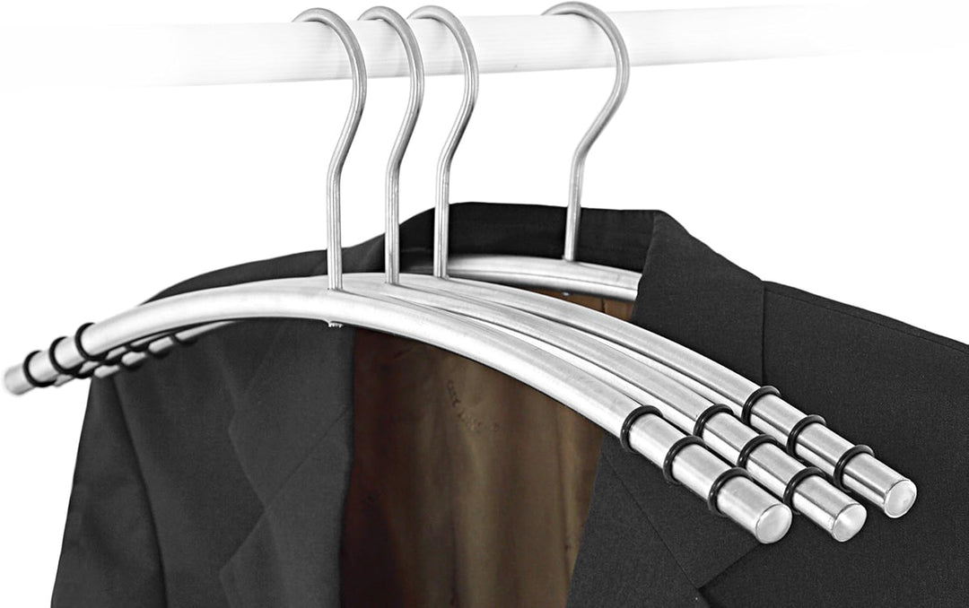 12 Stück Designer Kleiderbügel aus Edelstahl rostfrei matt gebürstet rutschfest mit 6 STK. antirutsc