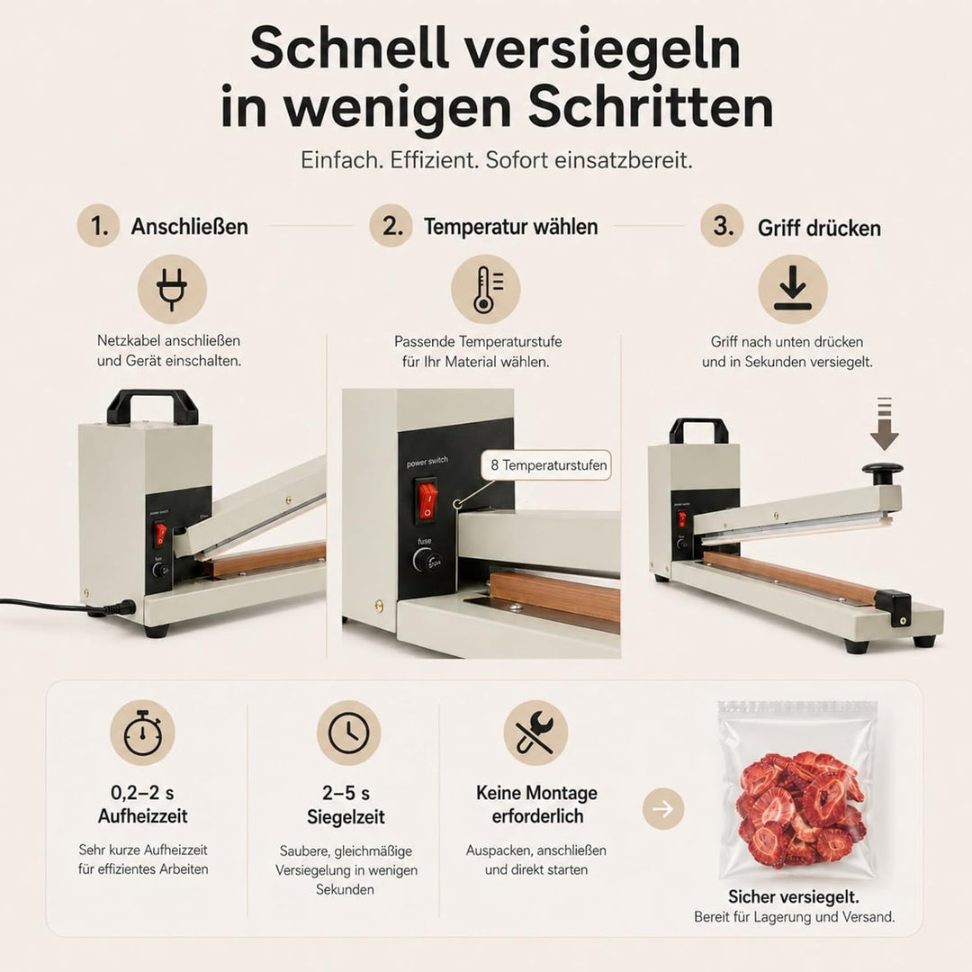 Heisssiegelgerät 600 mm Folienschweissgerät Impuls Schweissgerät 3mm Dichtungsbreite Balkenschweissg
