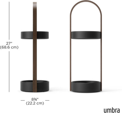 Umbra Bellwood Schirmständer, Runder Regenschirmständer mit Rostfreier Abtropfschale, Schwarz/Walnus