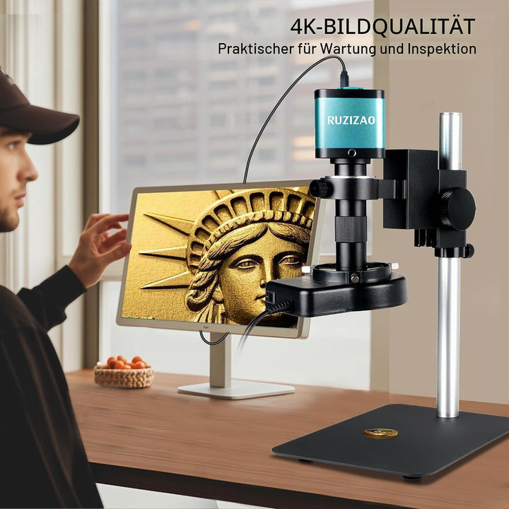 Digital Mikroskop, 48 Megapixel 1080P Industrie Mikroskop mit Metallfuss, HDMI/USB, 150X HD Objektiv
