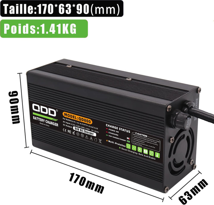 QDD 72V 8A Ladegerät 82,8 V Bleiakkumulator Ladegerät für 72 V Bleiakkumulator mit DC Stecker C13 N+