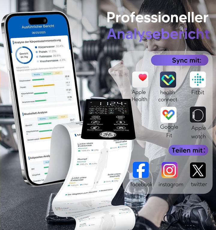 GE Körperfettwaage Smart Waage Personen: Digitale Waage mit Körperfett und Muskelmasse 8-Elektroden