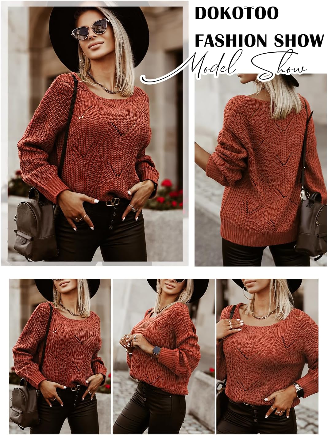 Dokotoo Damen Strickpullover Elegant Rundhals Pullover Herbst Winter Einfarbiger Pulli Oberteil Swea