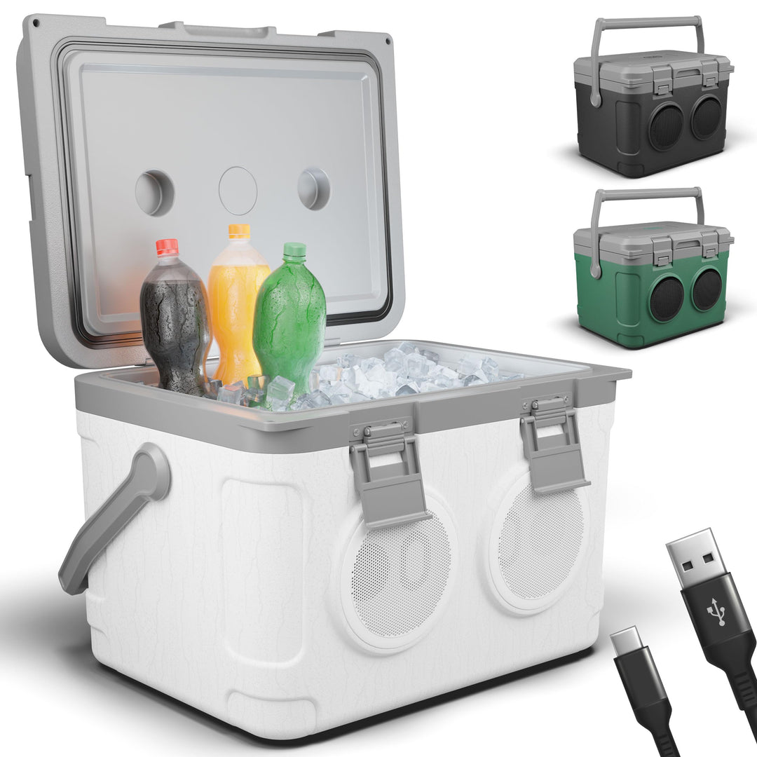 TOM 3in1 Musik Kühlbox 21l zum Kühlen, Warmhalten und Musik hören – mit Bluetooth Lautsprecher – Küh