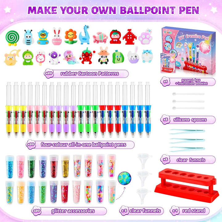 Stifte Selber Machen Set Kinder, 20 Stück DIY Personalisierte Stifte Bastelset Kinder mit 4 Farben u