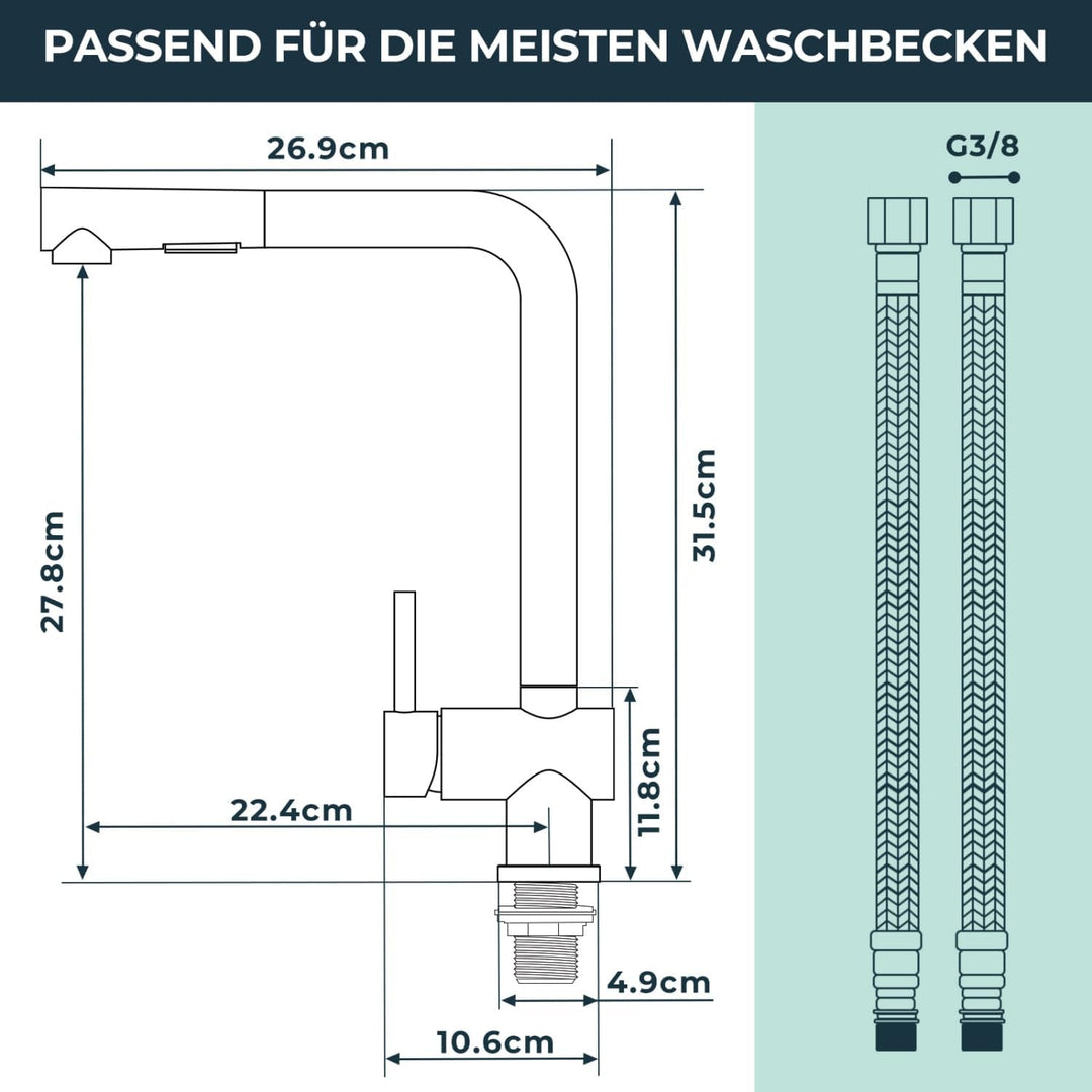 FORIOUS Küchenarmatur, Wasserhahn Armatur Küche Ausziehbar Brause, Einhebel Mischbatterie Spülarmatu