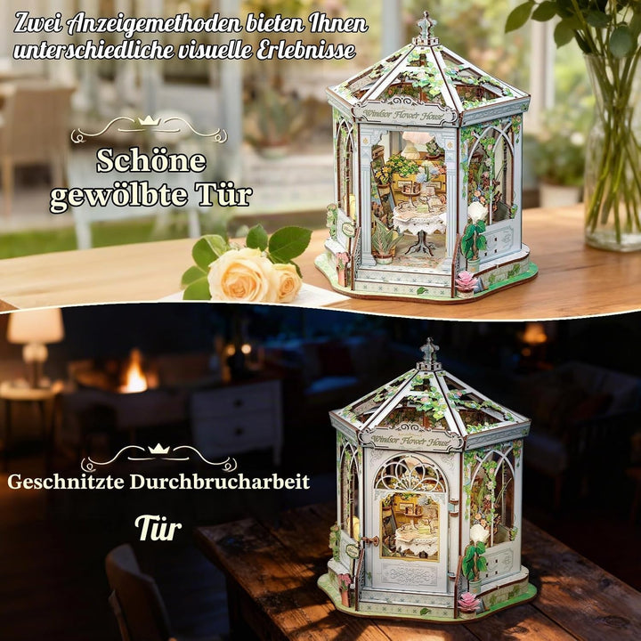 CUTEBEE Book Nook Kit - Puppenhaus für Erwachsene, Elegantes Europäisches Blühendes Miniaturhaus mit