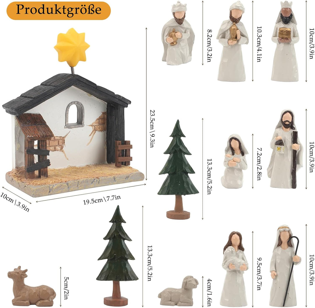 Top-spring Krippenfiguren Set, Weihnachtskrippe mit Beleuchtung, Krippe Weihnachten Komplettset, Kri
