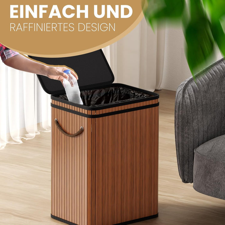 Mihoho 80 Liter grosse Mülleimer mit Deckel, Mülleimer Abfallkorb aus Bambus, Outdoor Mülleimer/Abfa