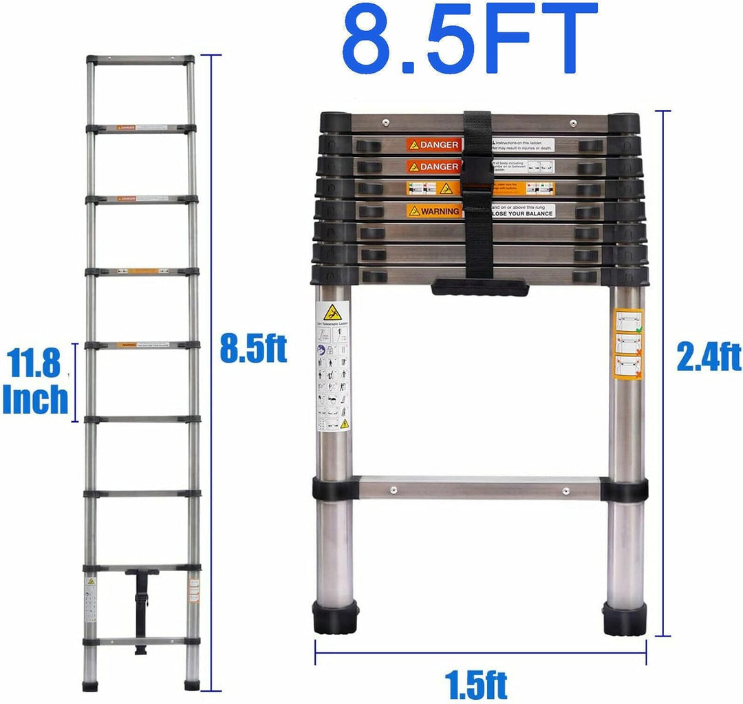 Teleskopleiter ausziehbar 2,6m Höhe Anlege- Klappleiter 150kg Belastbarkeit, 8.5ft Teleskopische Ede