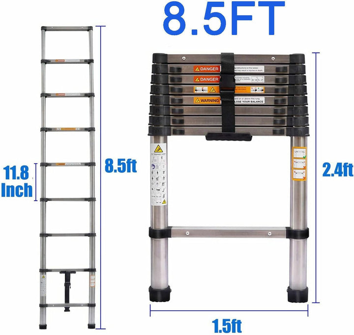 Teleskopleiter ausziehbar 2,6m Höhe Anlege- Klappleiter 150kg Belastbarkeit, 8.5ft Teleskopische Ede