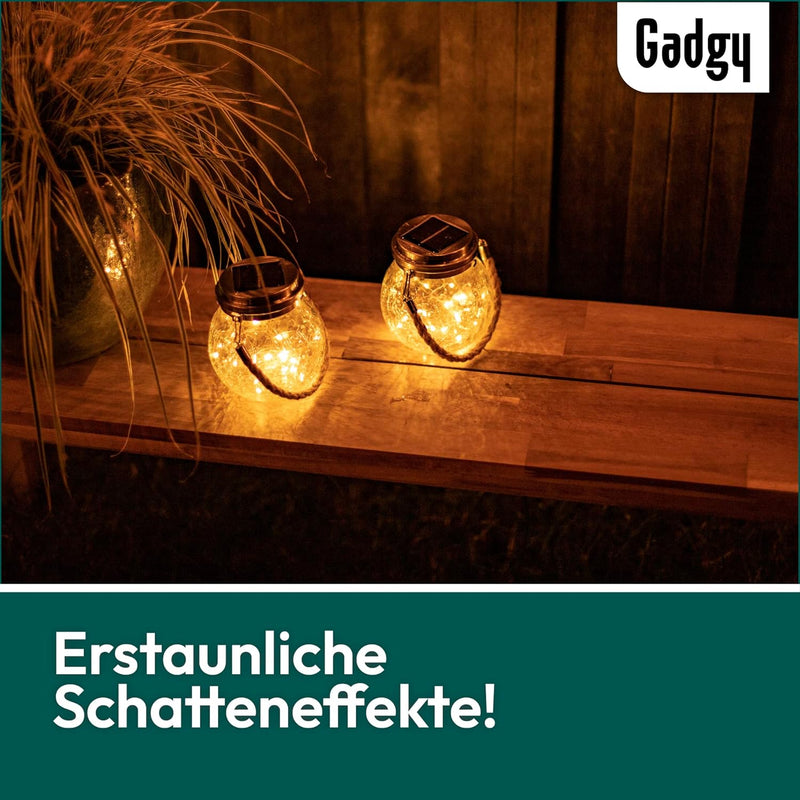 Gadgy Solar Glaskugeln Zum Aufhängen | Set mit 2 Stück | Solarlaterne für Aussen | Glas Hängelaterne