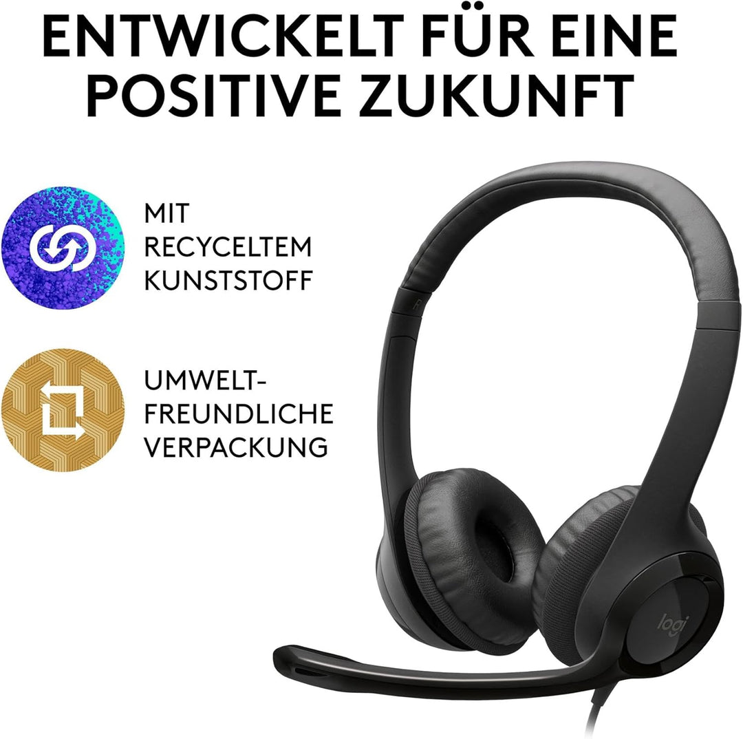 Logitech H390 Kopfhörer mit Mikrofon, Stereo-Headset, Mikrofon mit Rauschunterdrückung, Integrierte
