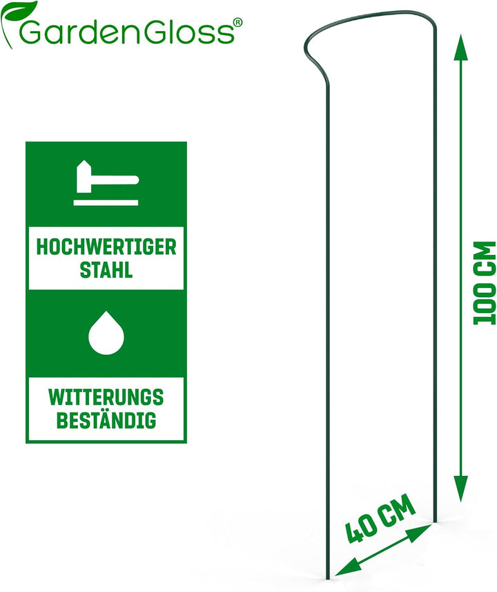 GardenGloss® Strauchstützen aus beschichtetem Stahl (5 Stück) - Staudenhalter halbrund 100cm x 40cm