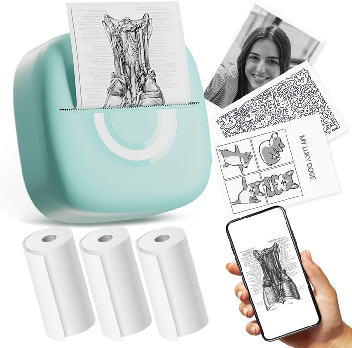 cabaro Mini Drucker Aufkleber Drucker Fotodrucker mit 3 Rollen Bluetooth Thermodrucker für Lernen, S
