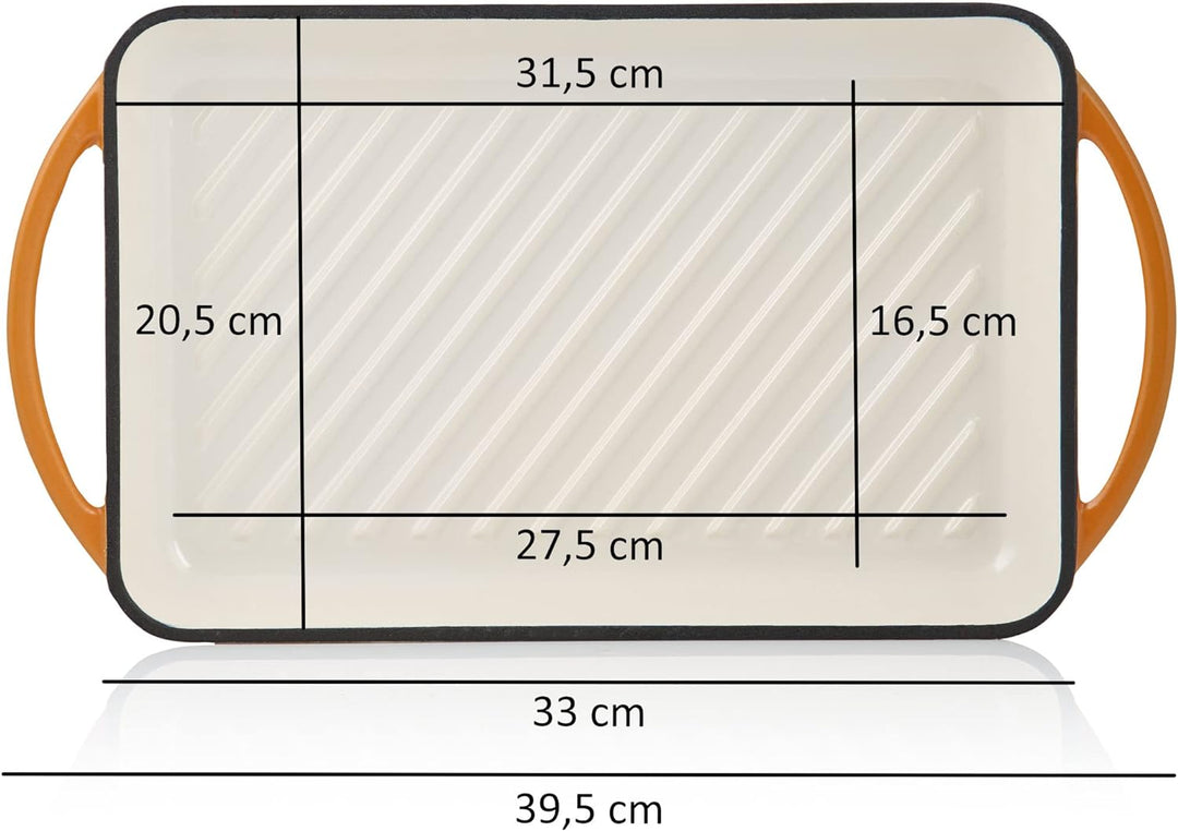 Mahlzeit Gusseisen-Grillplatte Emailliert | Sunny Orange | 39,5 x 22 x 3,5 cm | Grill Platte Gusseis