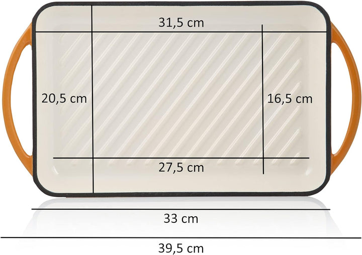 Mahlzeit Gusseisen-Grillplatte Emailliert | Sunny Orange | 39,5 x 22 x 3,5 cm | Grill Platte Gusseis