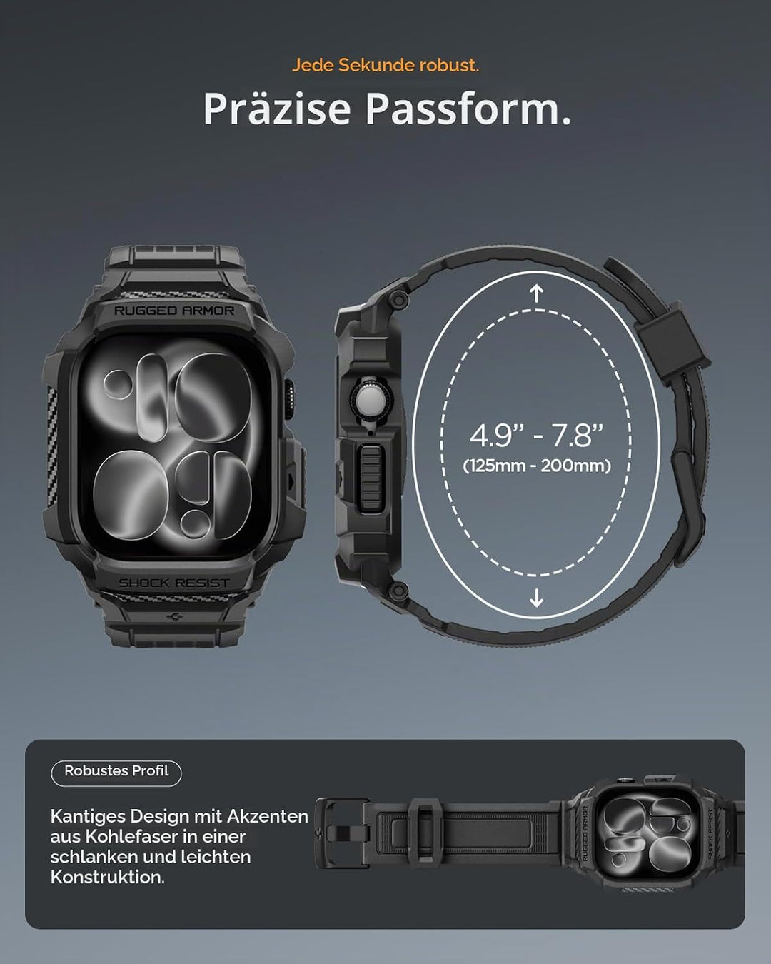 Spigen Rugged Armor Pro 2 Hülle mit Armband Kompatibel mit Apple Watch 11/10 42mm (2025/2024) - Matt