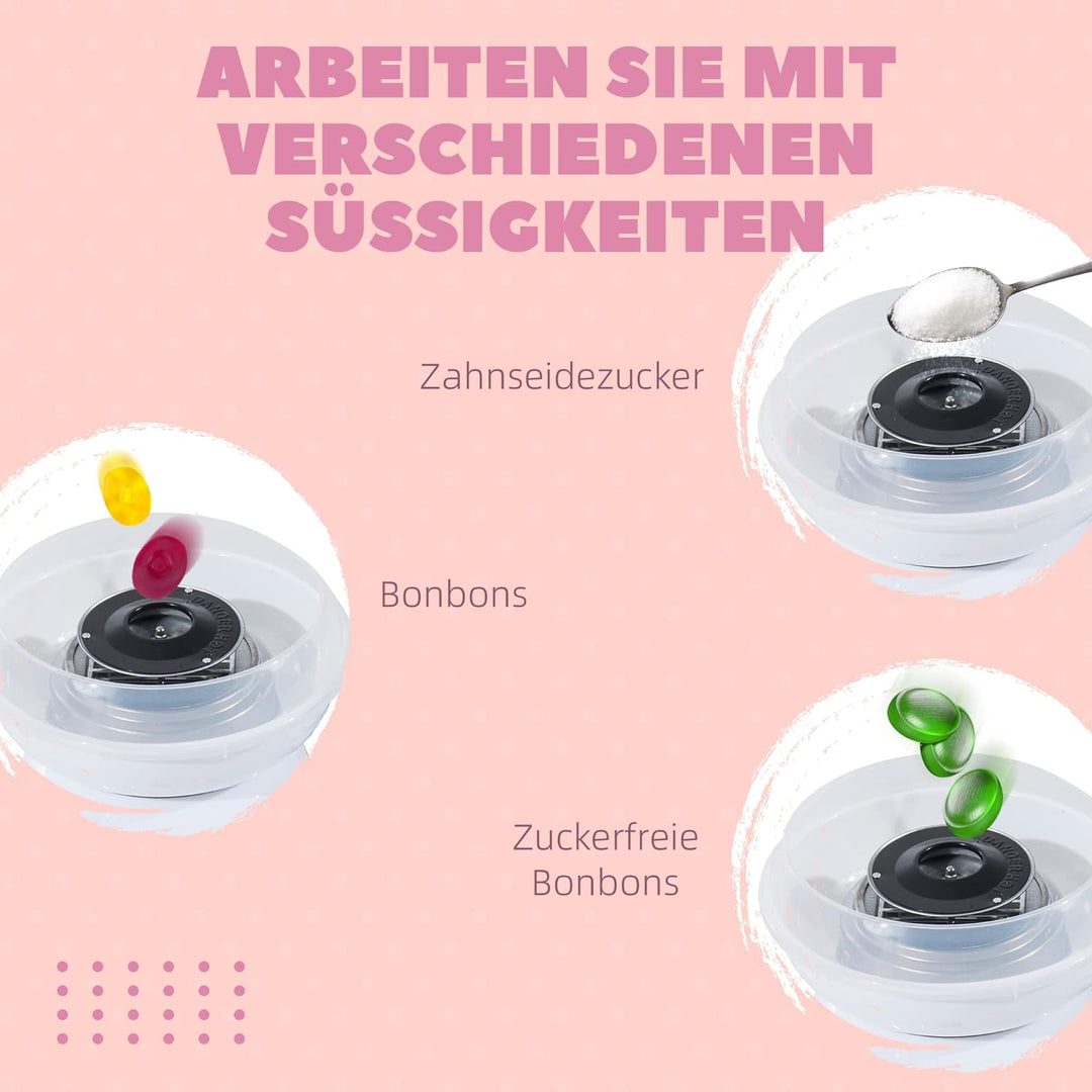 HOMCOM Zuckerwattemaschine für Zuhause Cotton Candy Machine Zuckerwatte Maschine mit Stäbchen und Me