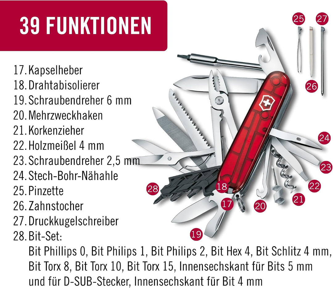 Victorinox Taschenmesser Cyber Tool L (39 Funktionen, Metallfeile, Bit-Schlüssel, Kugelschreiber, Za