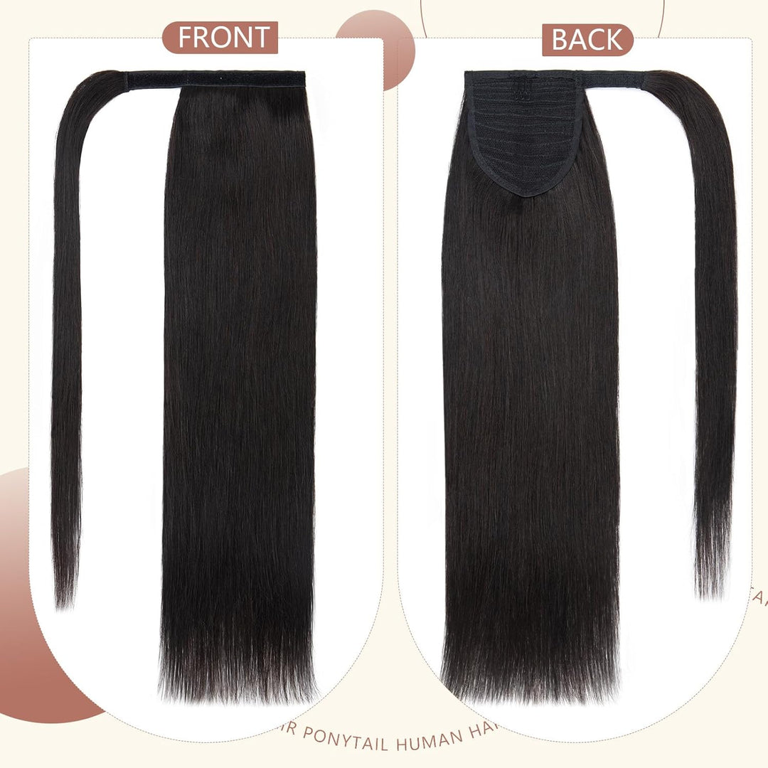 Elailite Ponytail Extension Echthaar #1B Naturschwarz, Haarverlängerung Zopf Haarzopf Pferdeschwanz