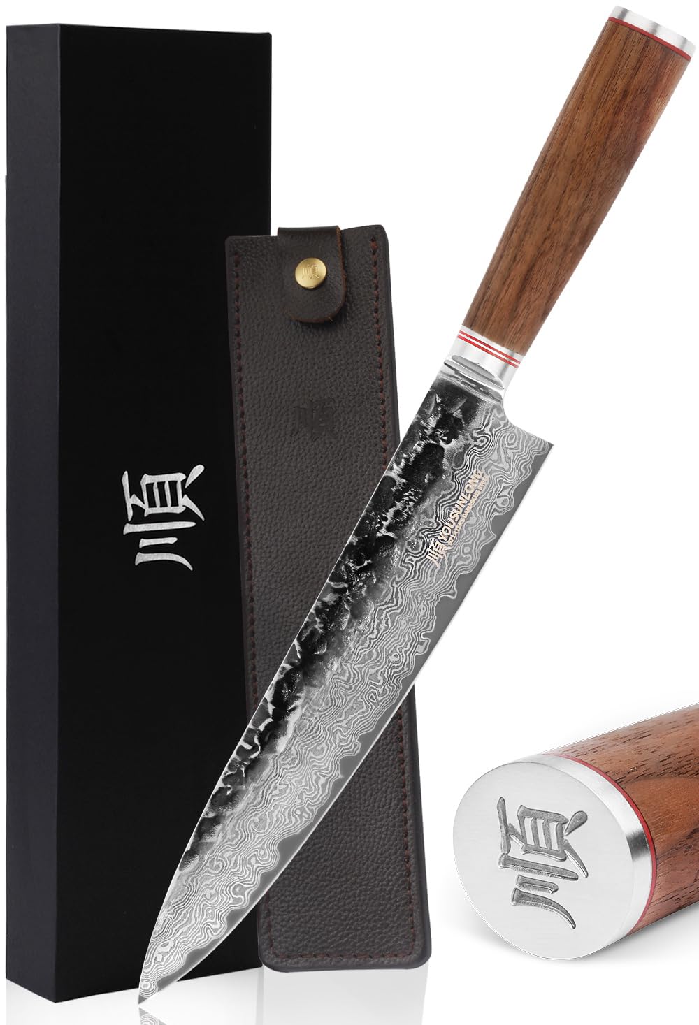 YOUSUNLONG Kochmesser 10 Zoll Pro Gyuto Japanischer Griff aus gehämmertem Damaststahl aus natürliche