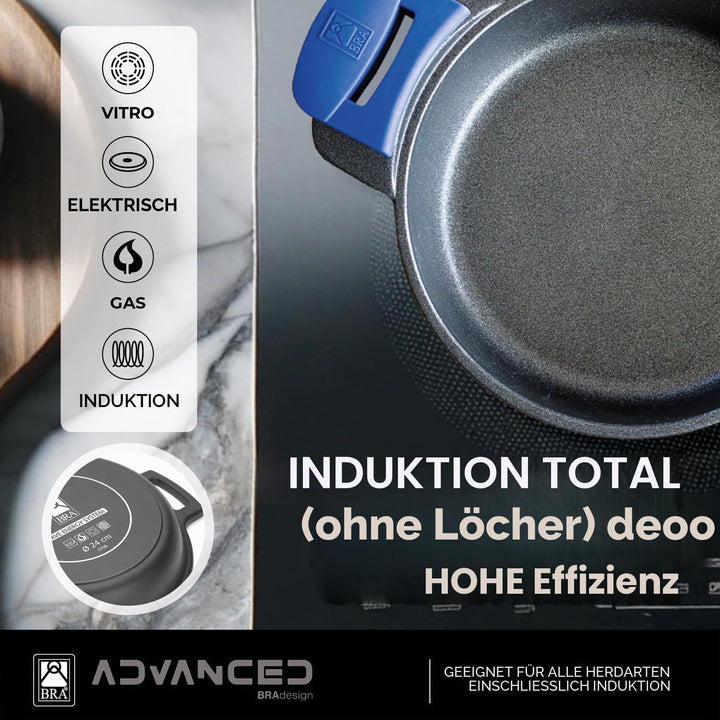 BRA Advanced | Kochtopf 28 cm, Aluminiumguss mit Antihaftbeschichtung, PFOA-frei, verstärkt, überleg