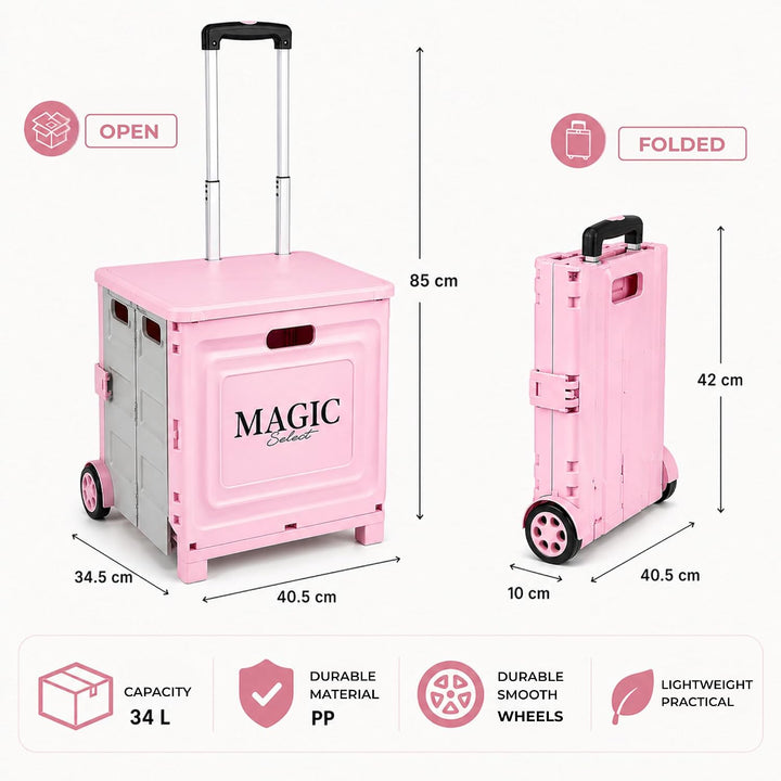 Faltbarer Einkaufstrolley 34 L | Klappbare Transportbox, Mit Rollen und Teleskopgriff, Für Supermark