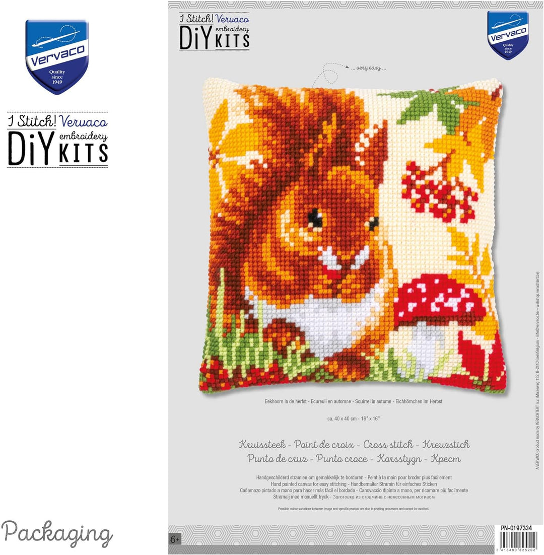 Vervaco Kit coussin au point de croix Ecureuil in automne