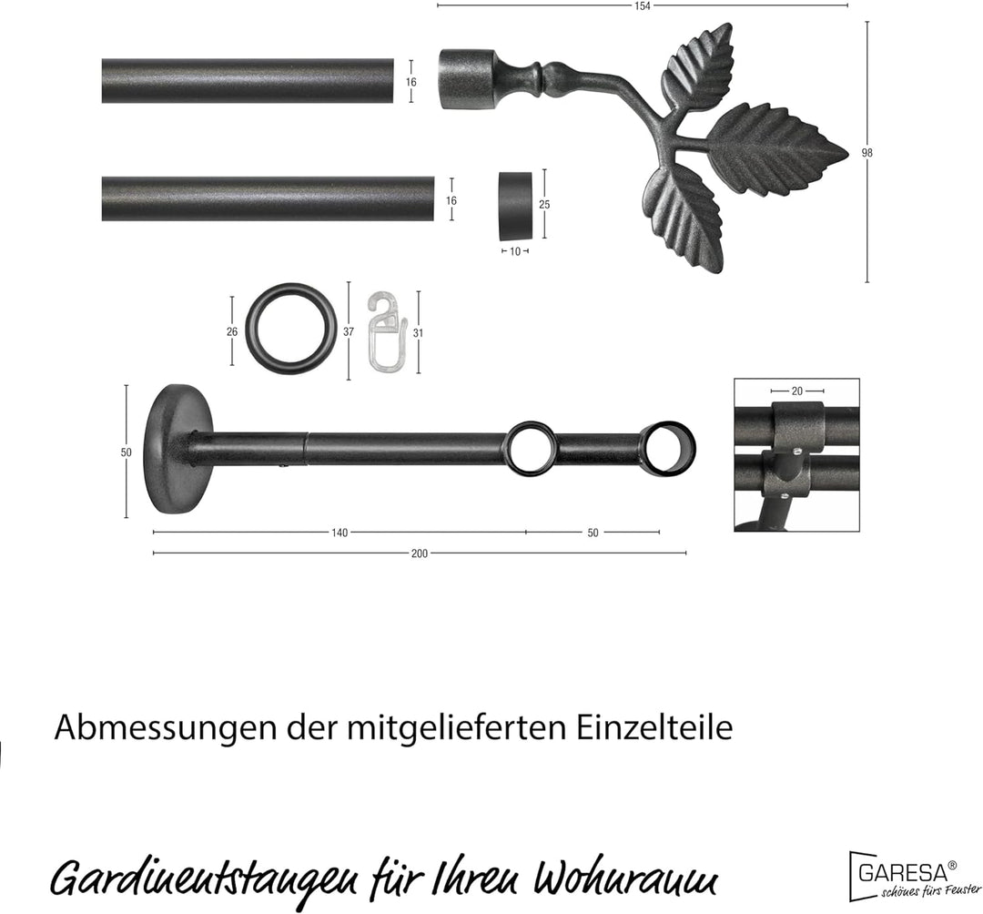 Garesa Gardinenstange Rustika Ø 16mm, 2-läufig, Graphite I Rustikale Vorhangstange aus Metall inkl.