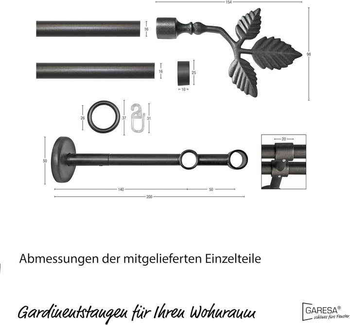 Garesa Gardinenstange Rustika Ø 16mm, 2-läufig, Graphite I Rustikale Vorhangstange aus Metall inkl.