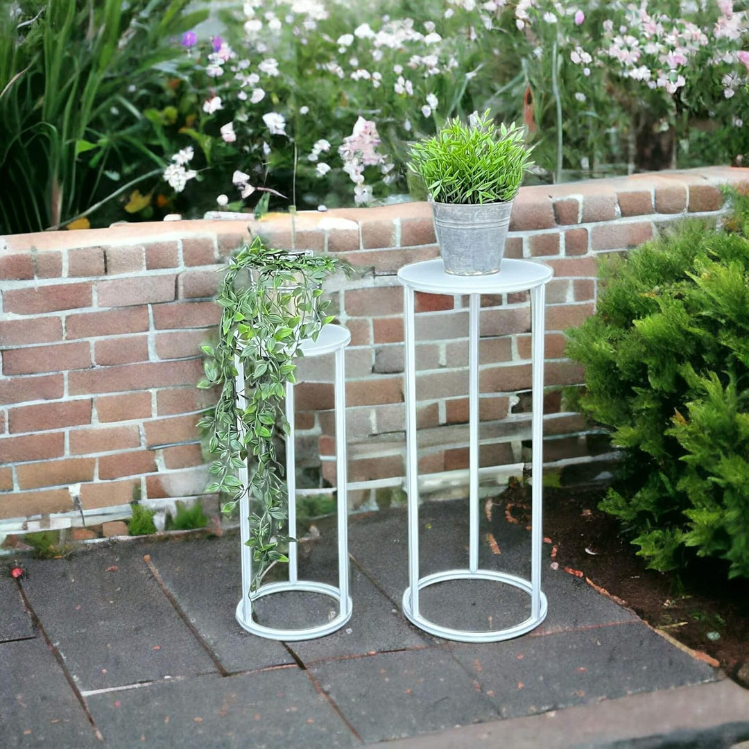 DanDiBo Blumenhocker Metall Weiss Rund Blumenständer Beistelltisch 96483 2er Set Blumensäule Modern